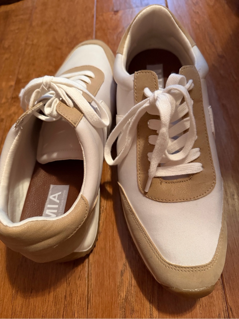 MIA White and Tan Low-Top Lace-Up Sneakers
